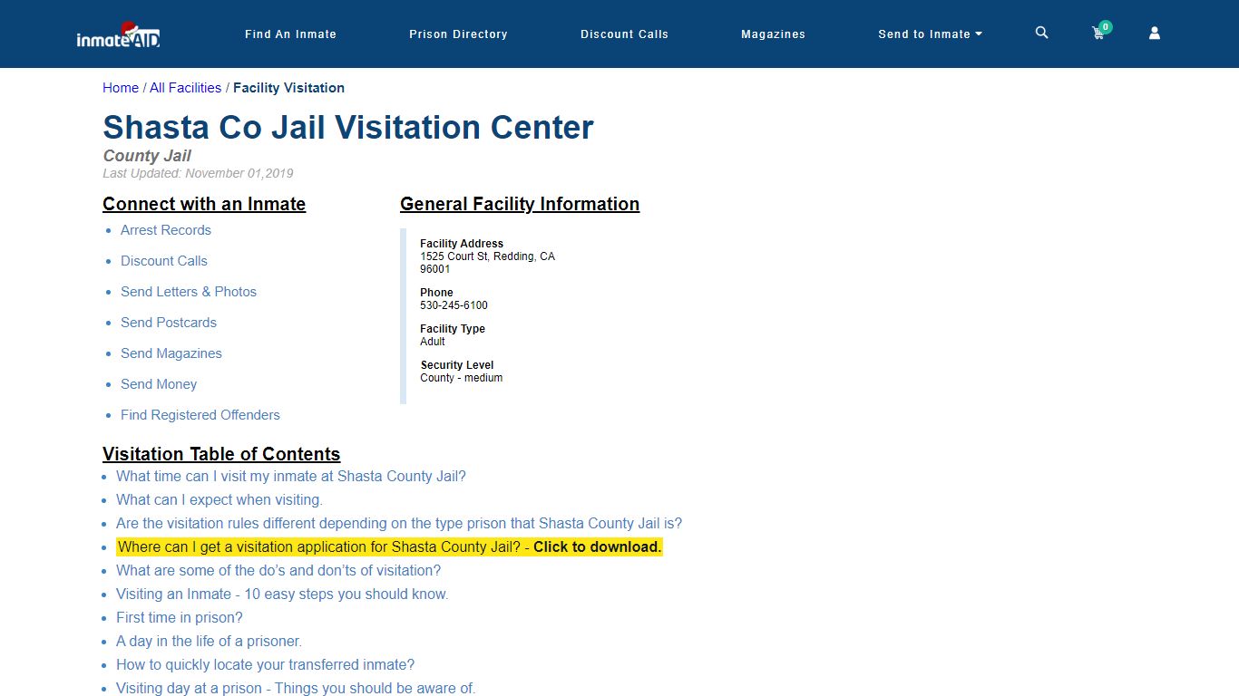 Shasta County Jail | Visitation, dress code & visiting hours - InmateAid