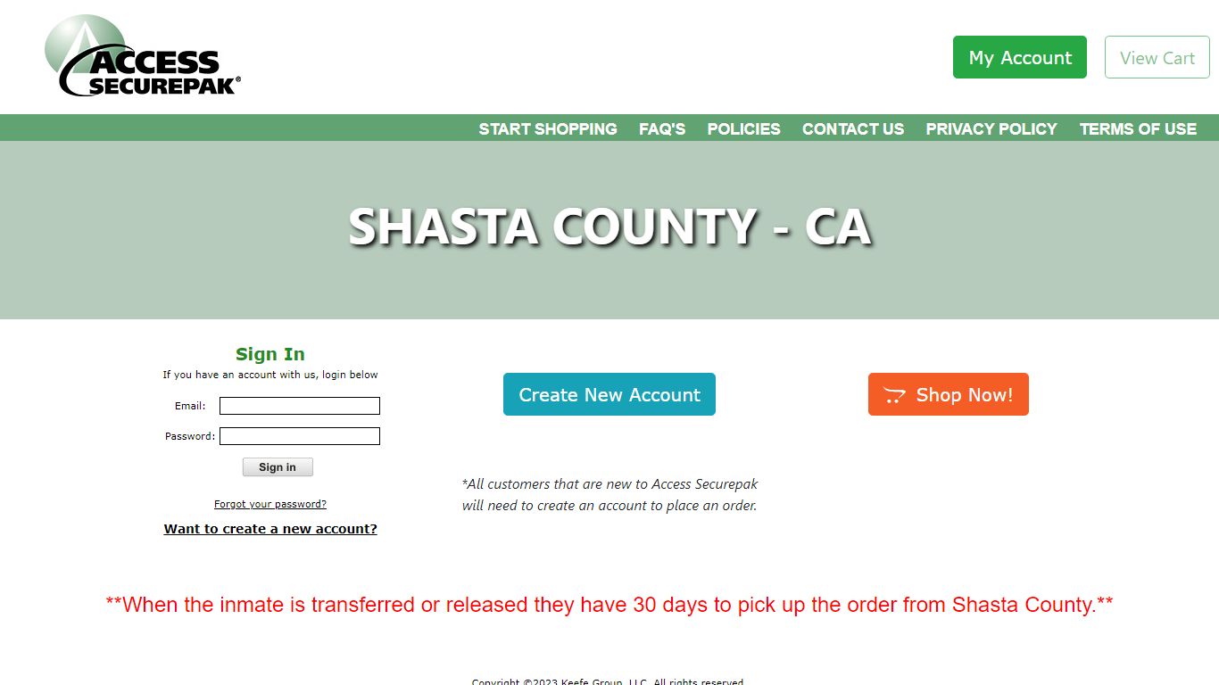 Access Securepak - Shasta County Jail - CA - Welcome