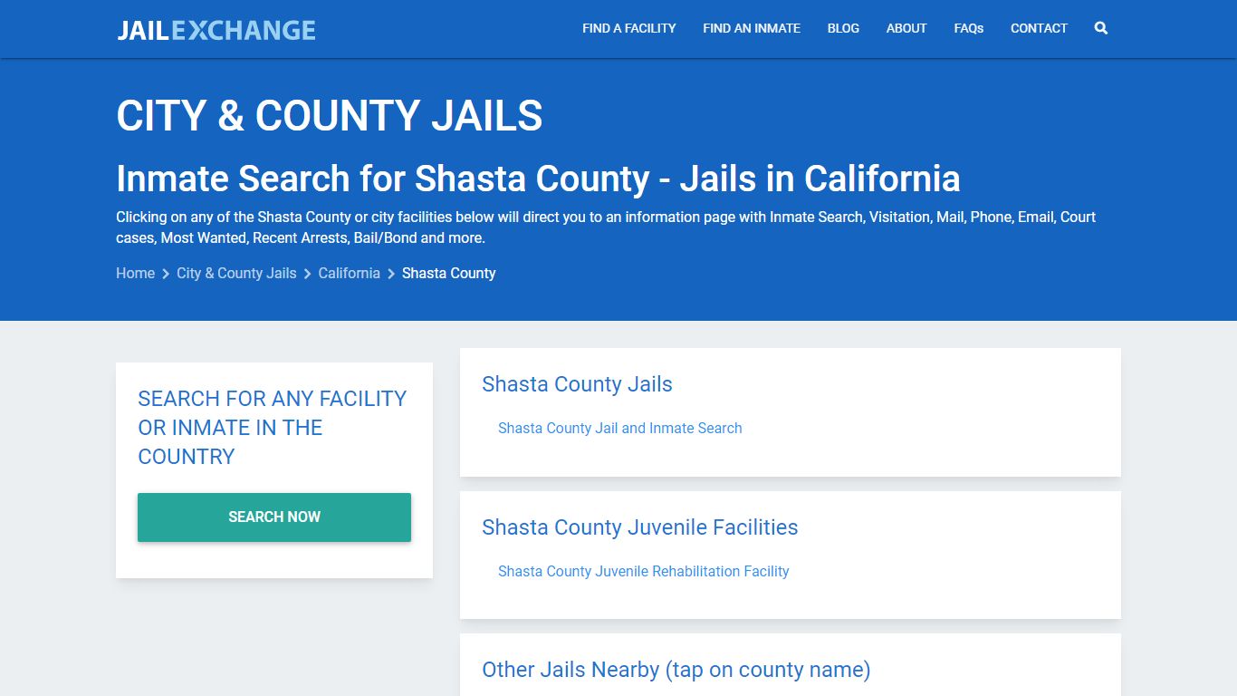 Inmate Search for Shasta County | Jails in California - Jail Exchange